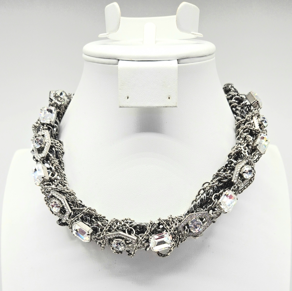 Dolce and Gabbana Swarovski Crystal Silver Chain Torsade Statement Necklace